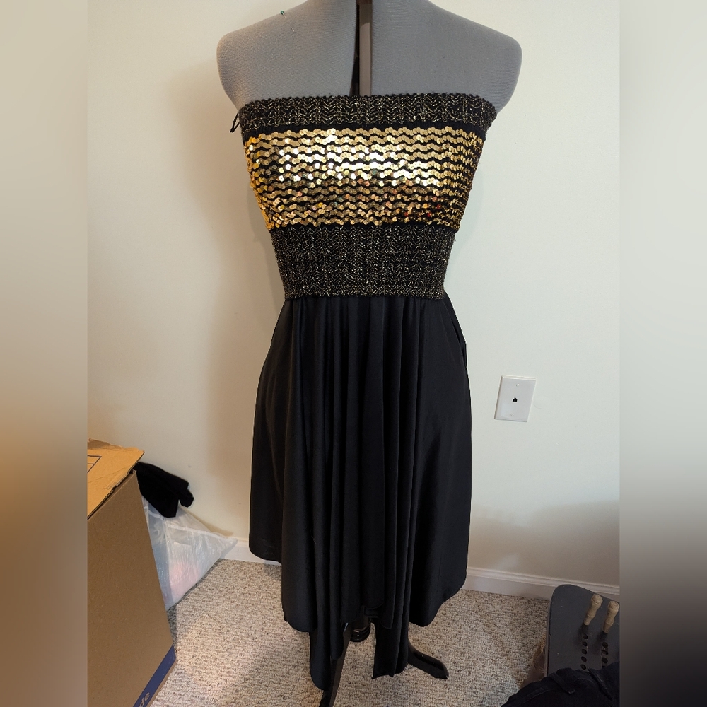 Black Sequin Strapless Cocktail Dress Vintage